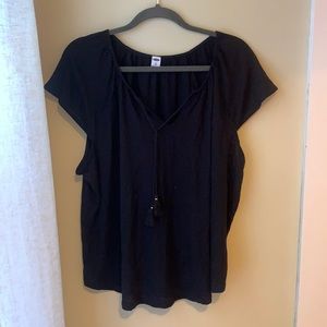 Old Navy linen blend 1x black tassel shirt ss